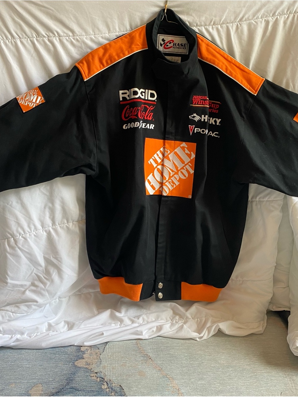 Chase Authentics Black and Orange Sponsor Patch Racing Jacket